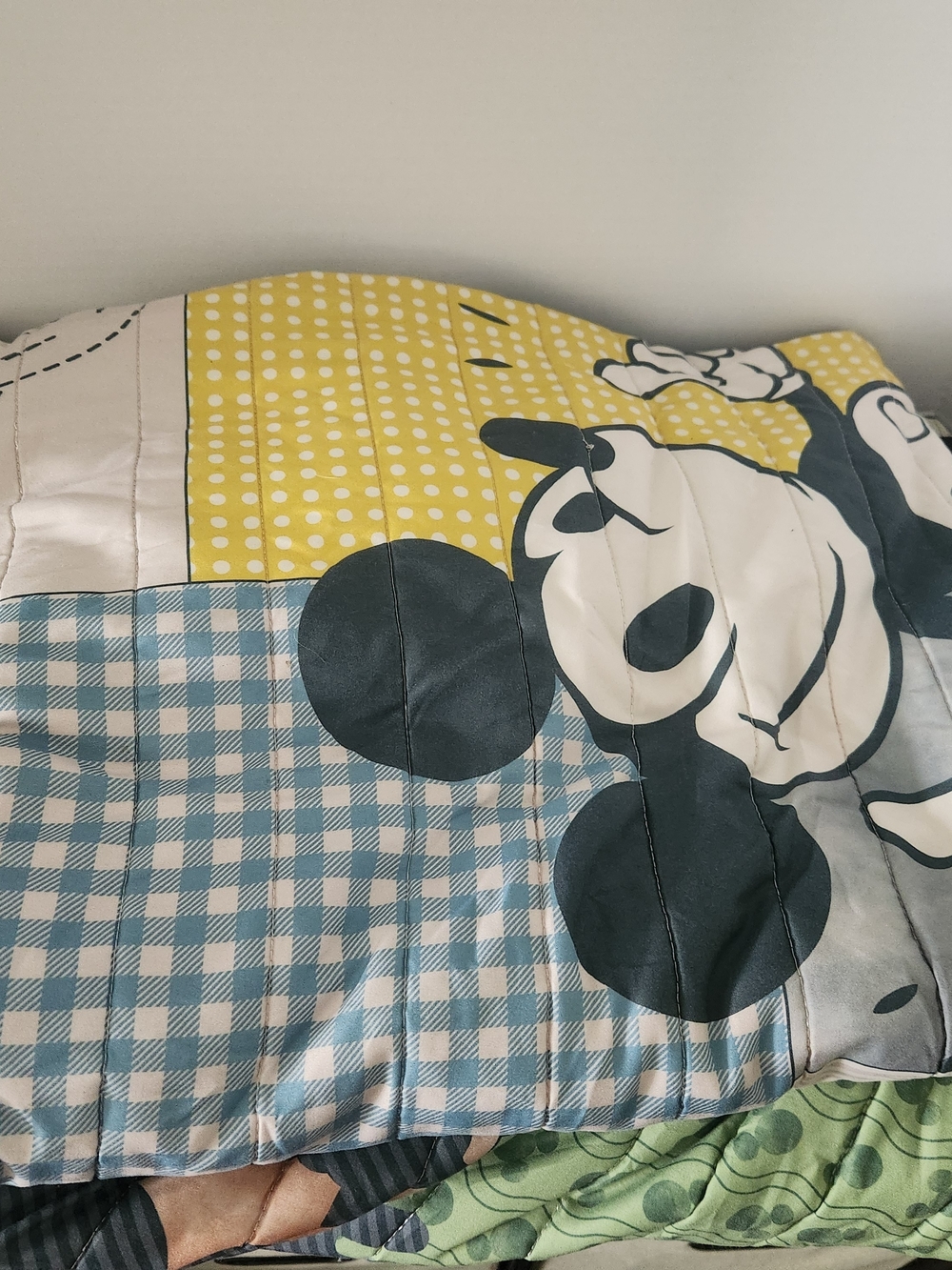Yellow and Blue Cartoon Pattern Quilted Bedding Cover Disney Mickey Twin With Sh